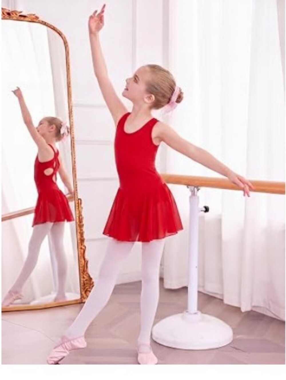 Girls Hollow Back Ballet Leotard with Skirt Sleeveless Dance Dress Red
